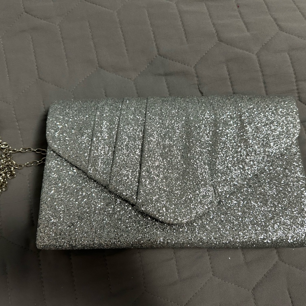 Silver Glitter Clutch Bag